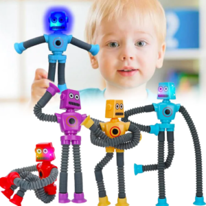 Robô Pop It Tubo Led Estica Puxa Gruda Brinquedo Sensorial